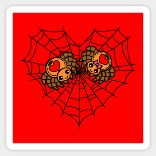 Cute Kawaii Couple Spiders Heart Shaped Web Valentine Cartoon Sticker